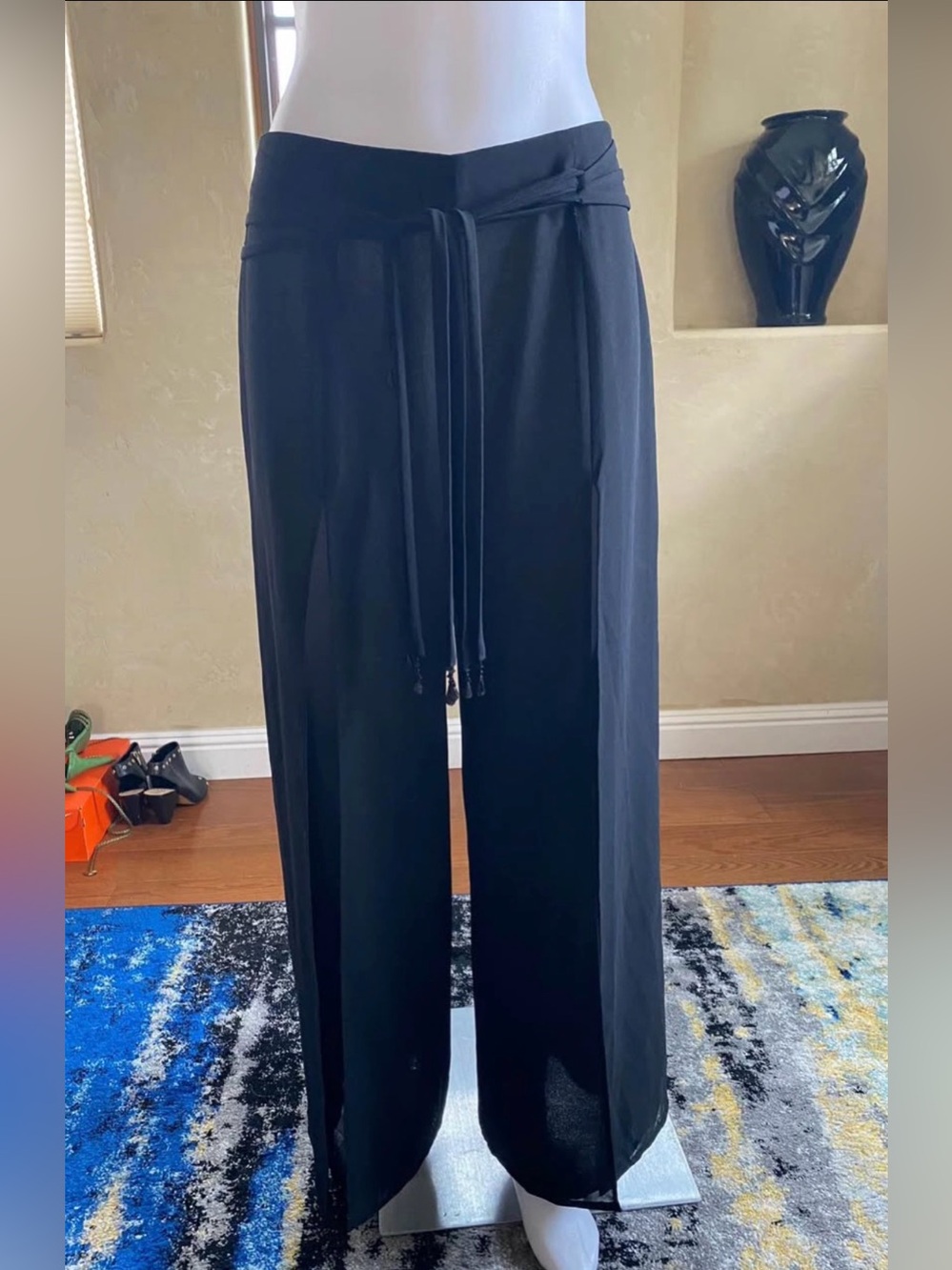 Vintage JR Nites black sheer pants front slits sz 8 wide leg